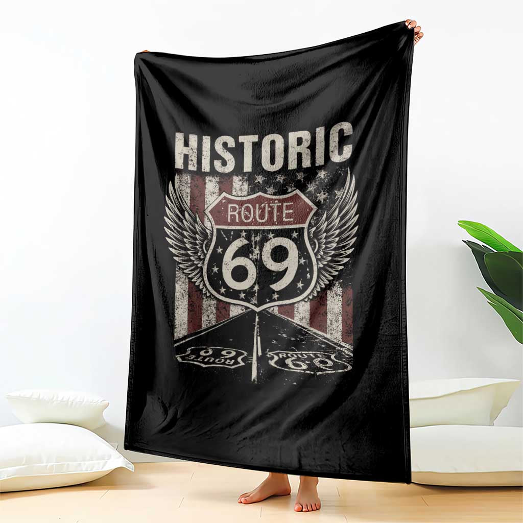 Historic Route 69 Highway Road Throw Blanket Americana Vintage USA Flag