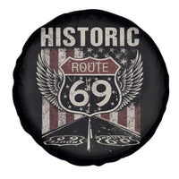 Historic Route 69 Highway Road Spare Tire Cover Americana Vintage USA Flag
