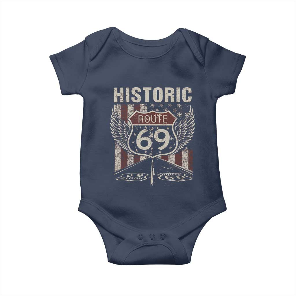 Historic Route 69 Highway Road Baby Onesie Americana Vintage USA Flag
