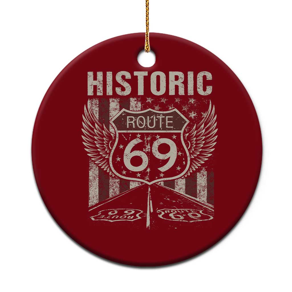 Historic Route 69 Highway Road Ceramic Ornament Americana Vintage USA Flag