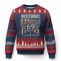 Historic Route 69 Highway Road Ugly Christmas Sweater Americana Vintage USA Flag
