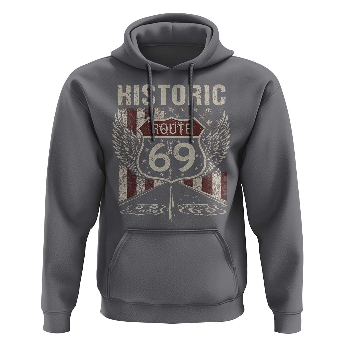 Historic Route 69 Highway Road Hoodie Americana Vintage USA Flag