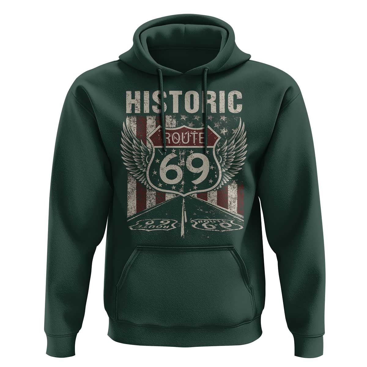 Historic Route 69 Highway Road Hoodie Americana Vintage USA Flag