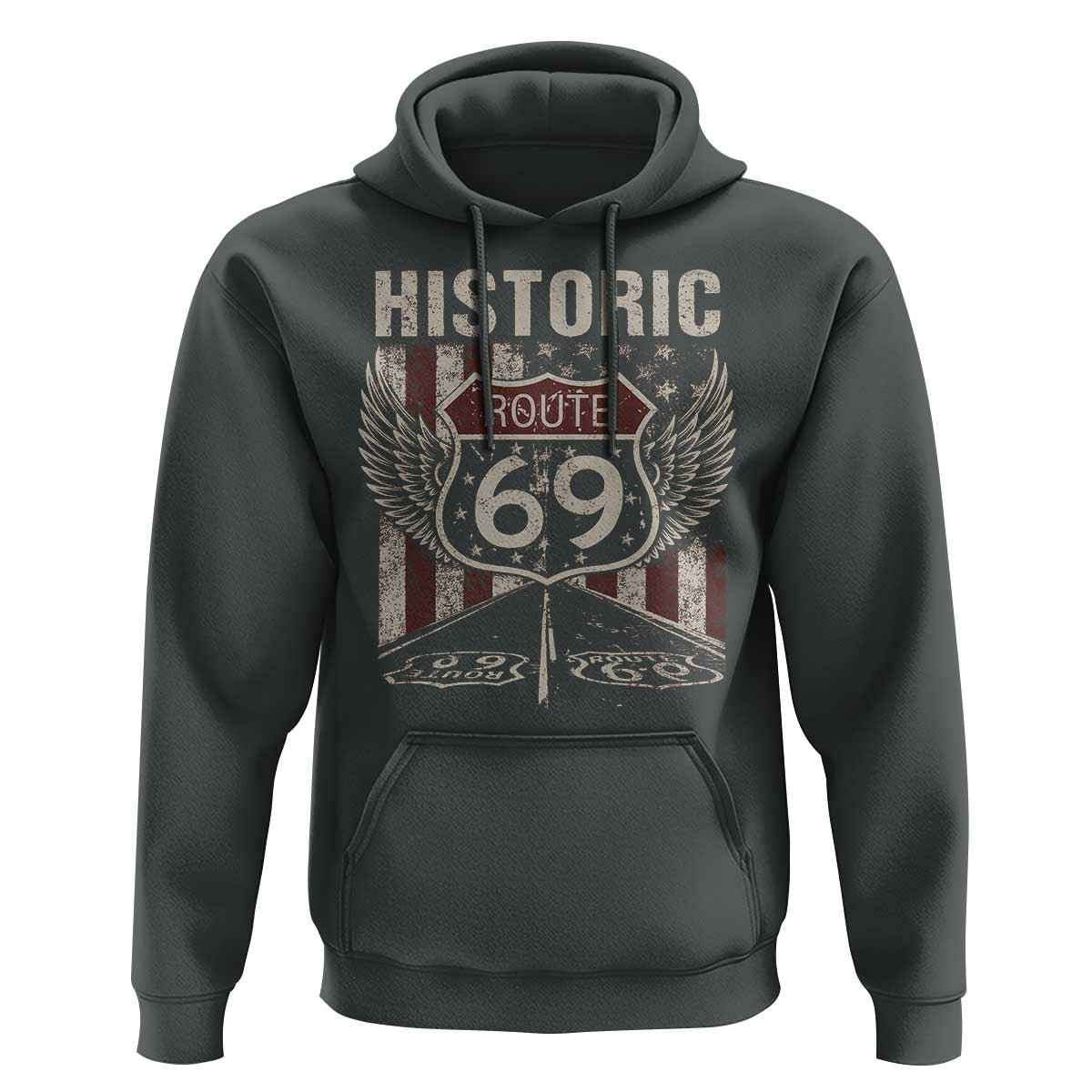 Historic Route 69 Highway Road Hoodie Americana Vintage USA Flag