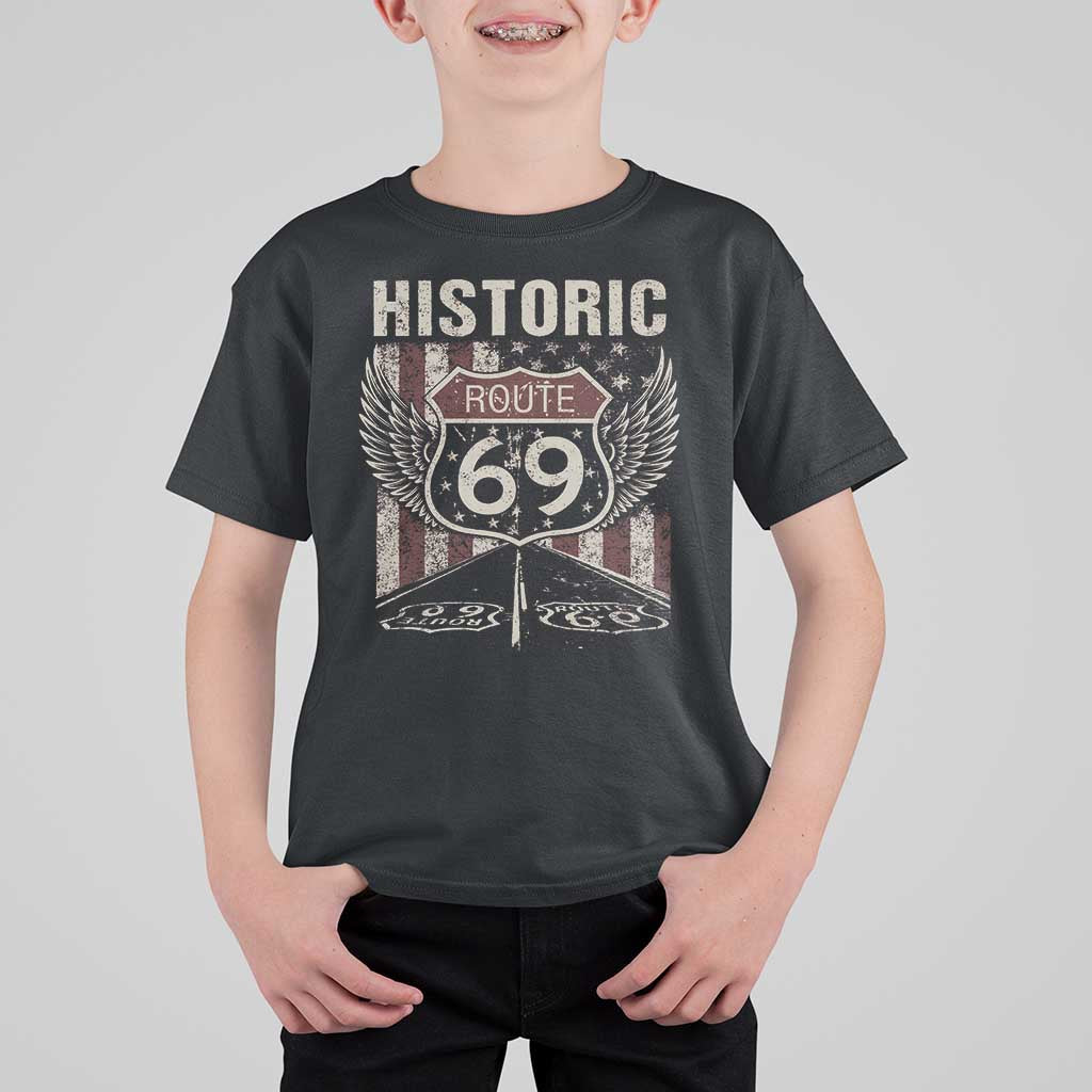 Historic Route 69 Highway Road T Shirt For Kid Americana Vintage USA Flag