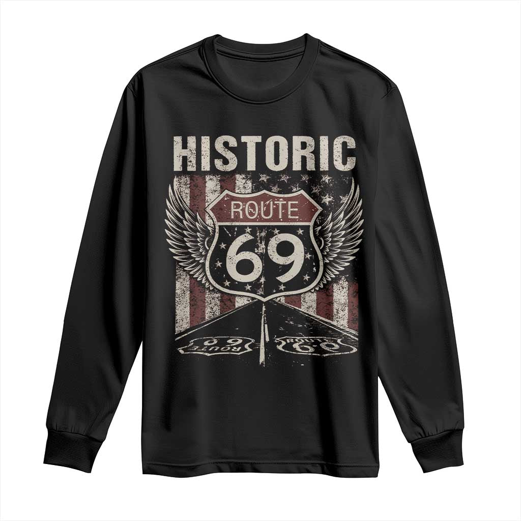 Historic Route 69 Highway Road Long Sleeve Shirt Americana Vintage USA Flag