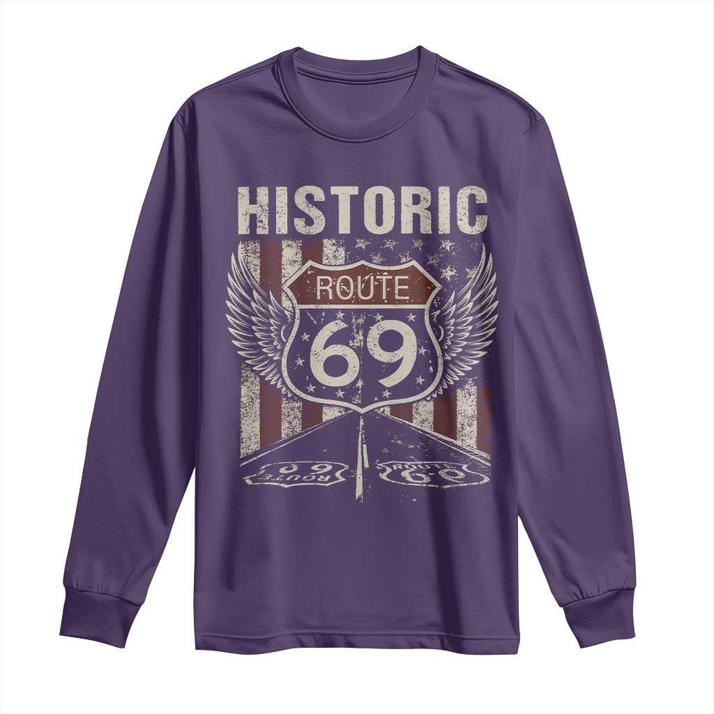 Historic Route 69 Highway Road Long Sleeve Shirt Americana Vintage USA Flag