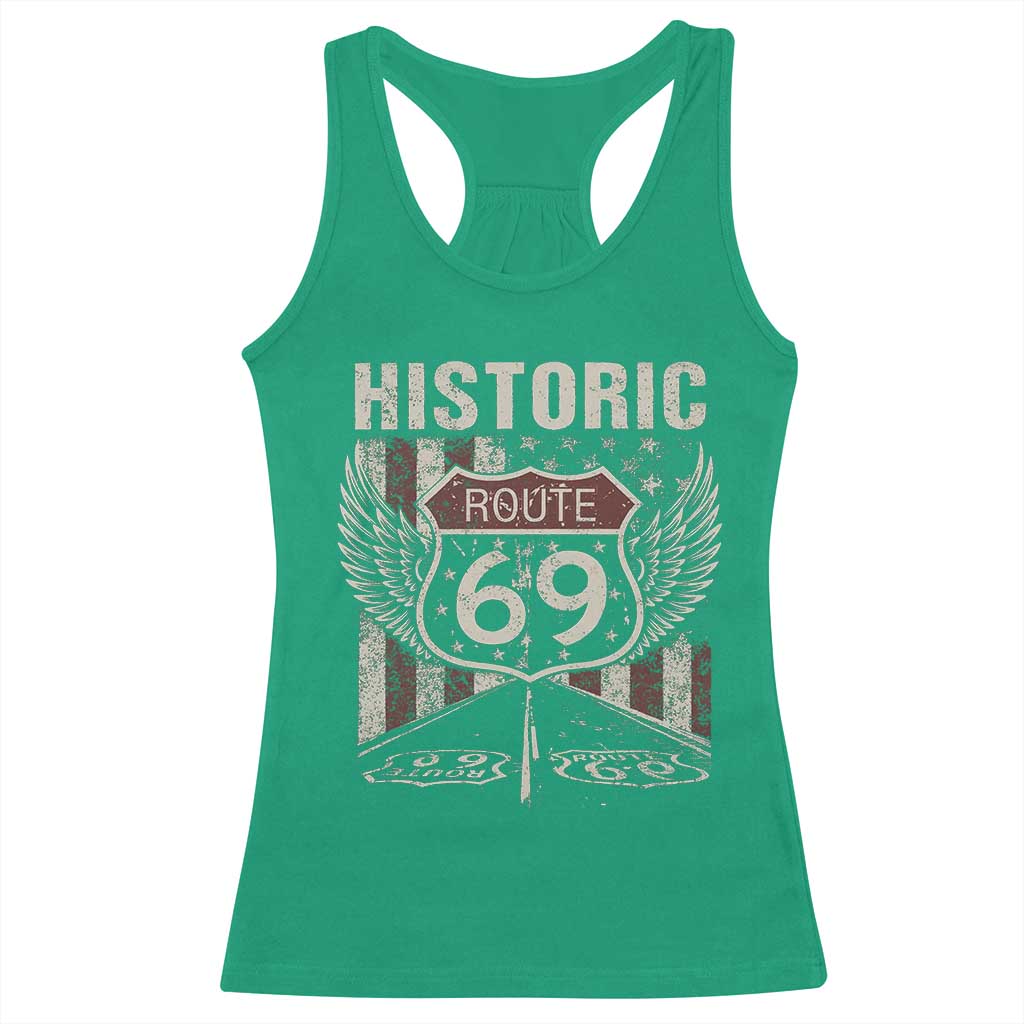 Historic Route 69 Highway Road Racerback Tank Top Americana Vintage USA Flag