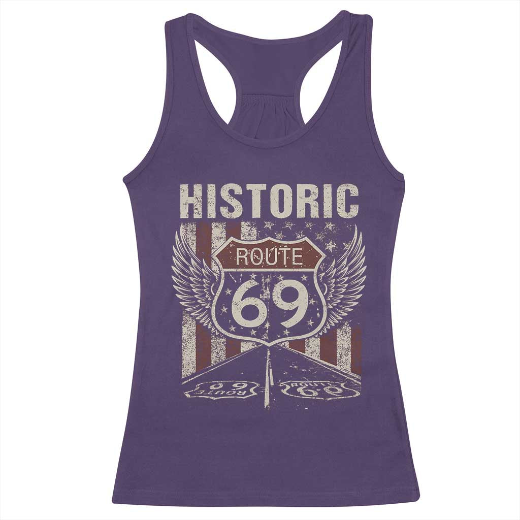 Historic Route 69 Highway Road Racerback Tank Top Americana Vintage USA Flag