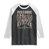 Historic Route 69 Highway Road Raglan Shirt Americana Vintage USA Flag