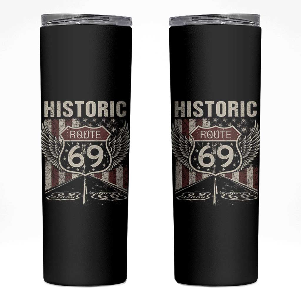 Historic Route 69 Highway Road Skinny Tumbler Americana Vintage USA Flag