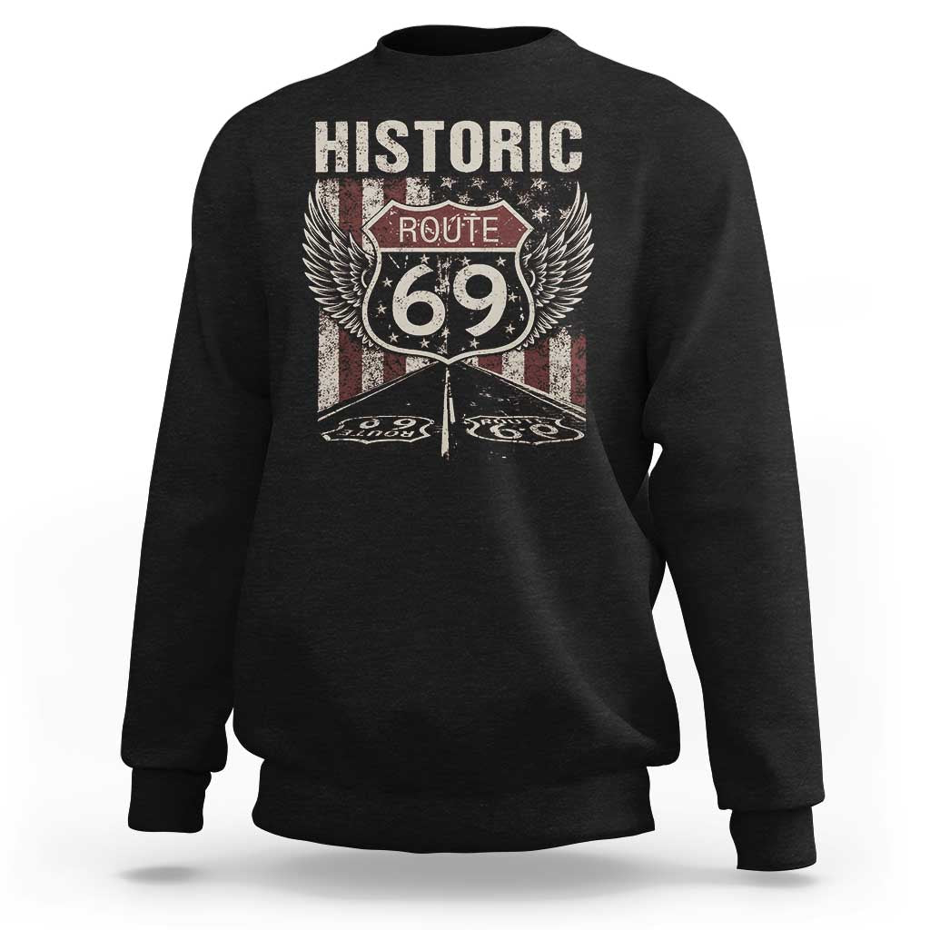 Historic Route 69 Highway Road Sweatshirt Americana Vintage USA Flag