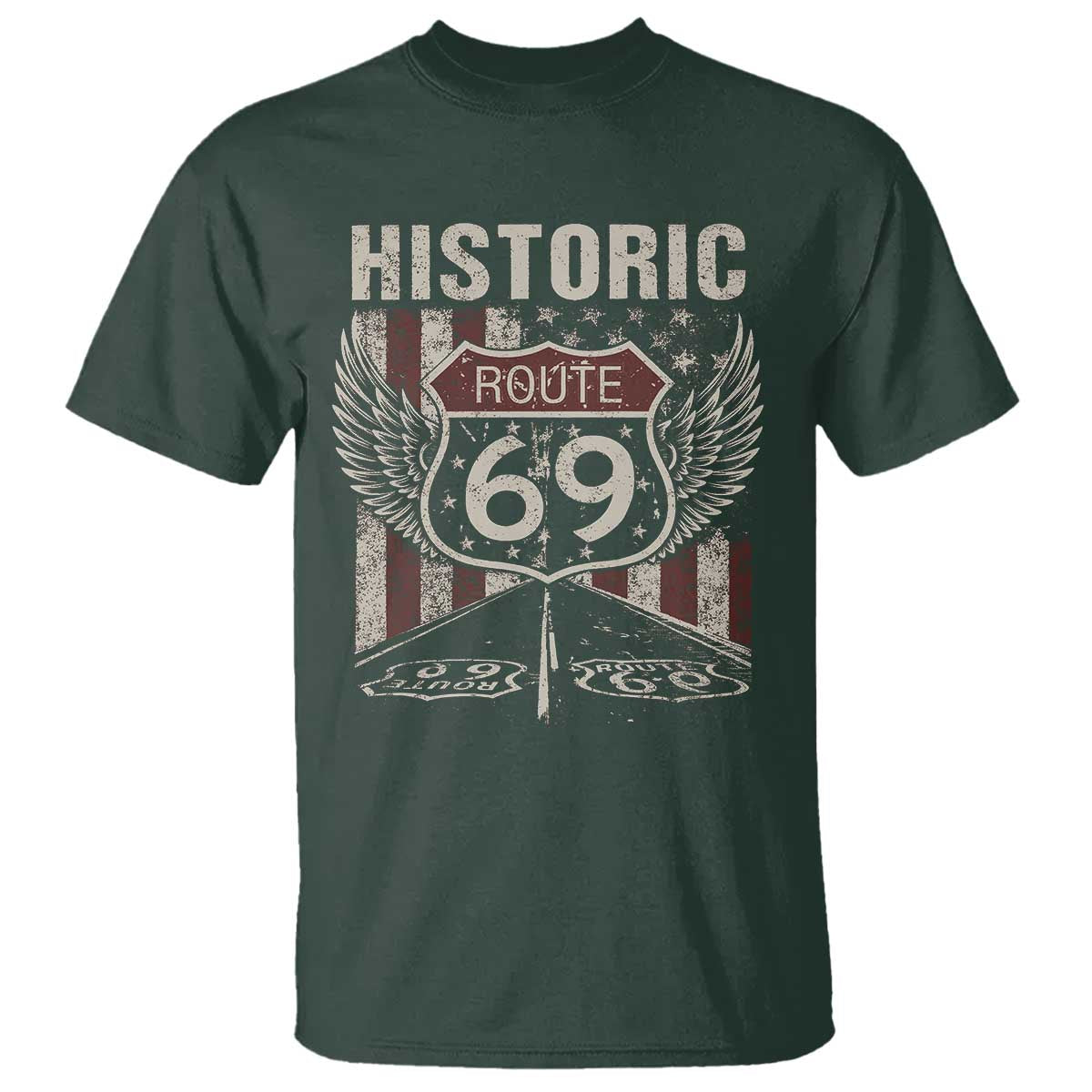 Historic Route 69 Highway Road T Shirt Americana Vintage USA Flag