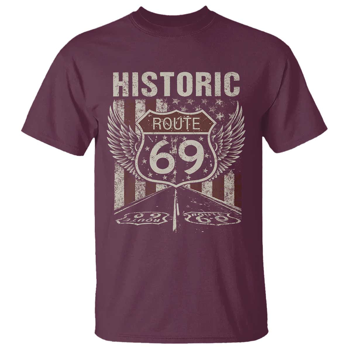 Historic Route 69 Highway Road T Shirt Americana Vintage USA Flag