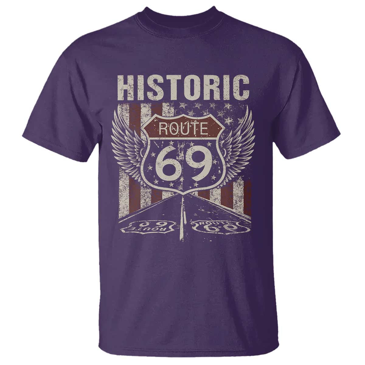 Historic Route 69 Highway Road T Shirt Americana Vintage USA Flag