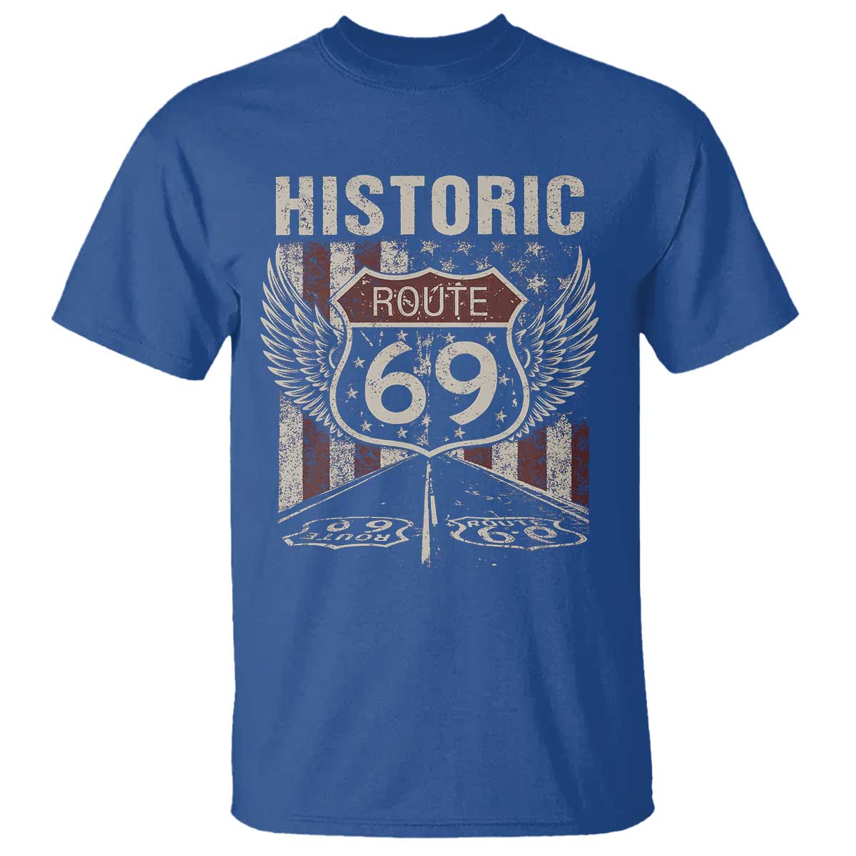 Historic Route 69 Highway Road T Shirt Americana Vintage USA Flag