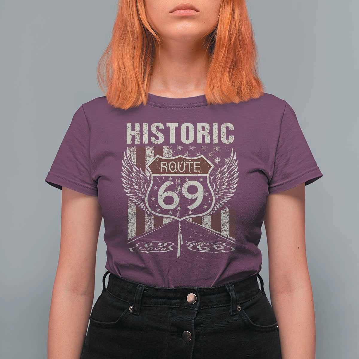 Historic Route 69 Highway Road T Shirt For Women Americana Vintage USA Flag