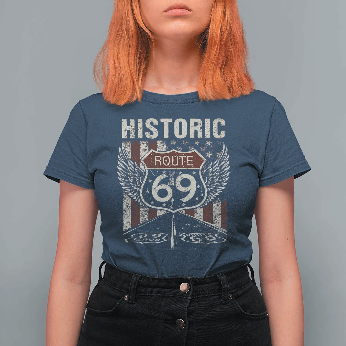 Historic Route 69 Highway Road T Shirt For Women Americana Vintage USA Flag