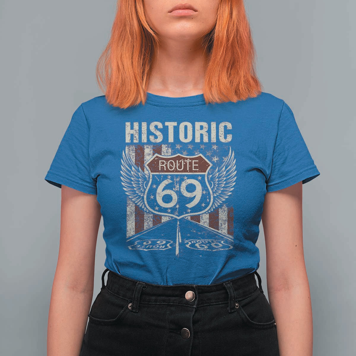 Historic Route 69 Highway Road T Shirt For Women Americana Vintage USA Flag