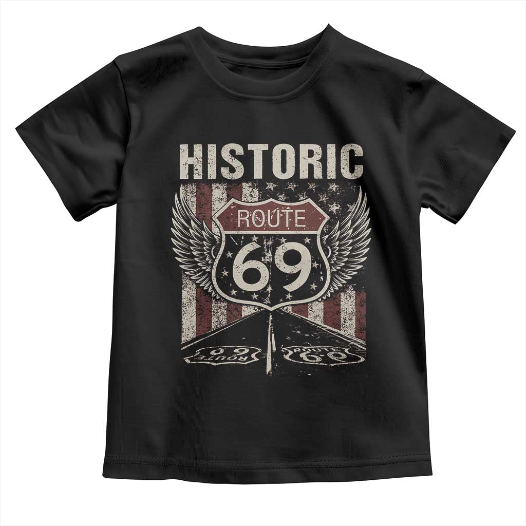 Historic Route 69 Highway Road Toddler T Shirt Americana Vintage USA Flag
