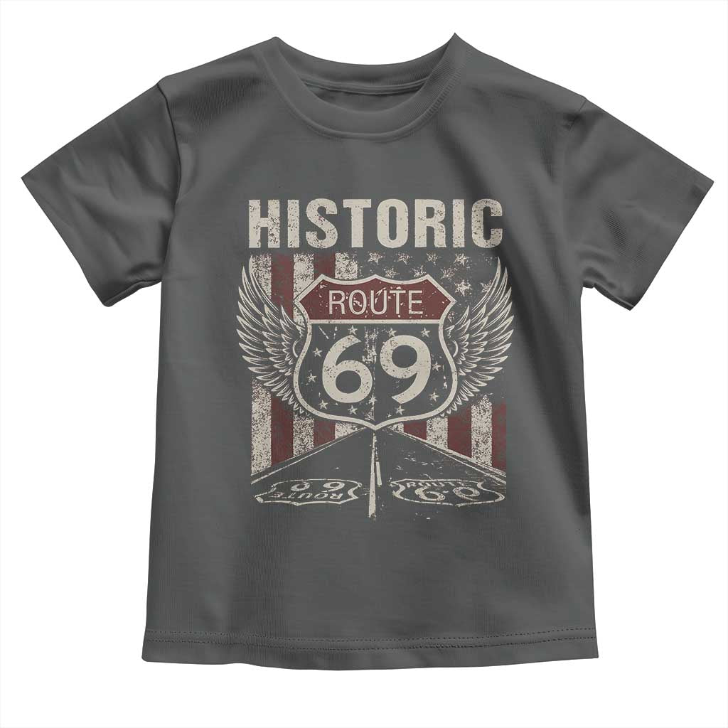 Historic Route 69 Highway Road Toddler T Shirt Americana Vintage USA Flag
