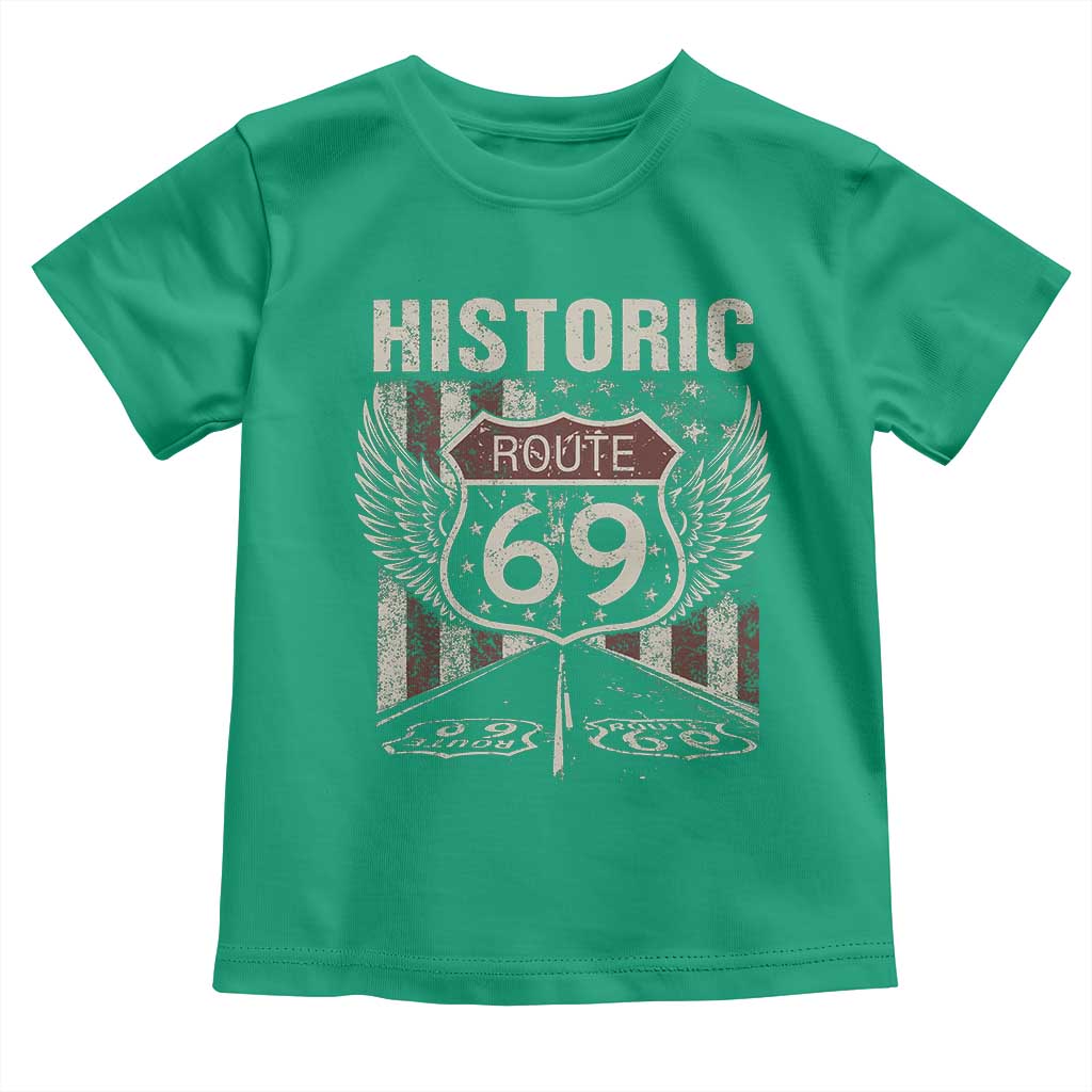 Historic Route 69 Highway Road Toddler T Shirt Americana Vintage USA Flag