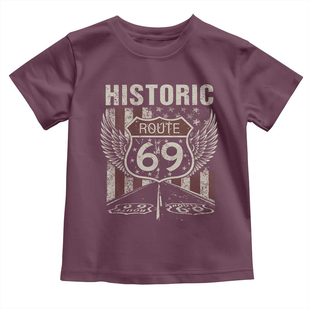 Historic Route 69 Highway Road Toddler T Shirt Americana Vintage USA Flag