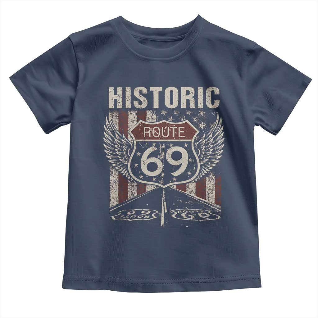 Historic Route 69 Highway Road Toddler T Shirt Americana Vintage USA Flag