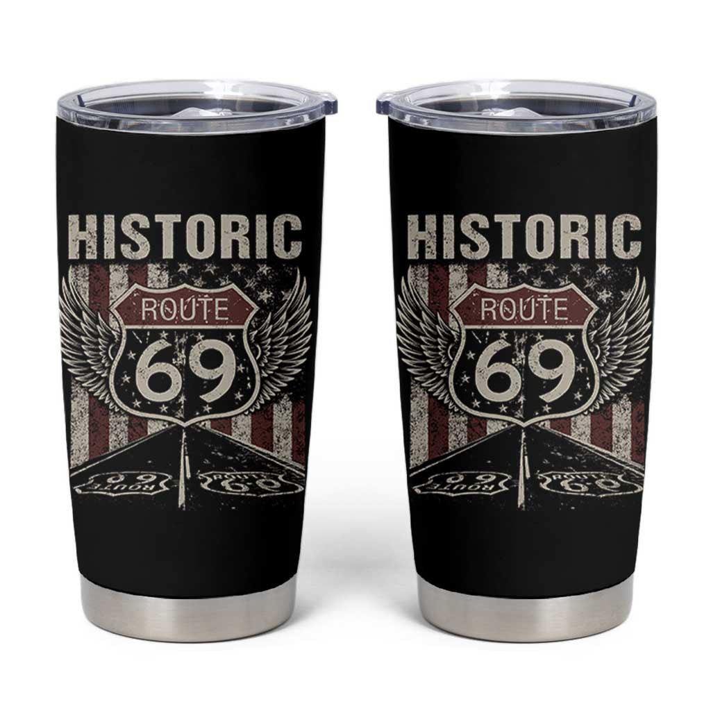 Historic Route 69 Highway Road Tumbler Cup Americana Vintage USA Flag