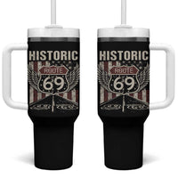 Historic Route 69 Highway Road Tumbler With Handle Americana Vintage USA Flag