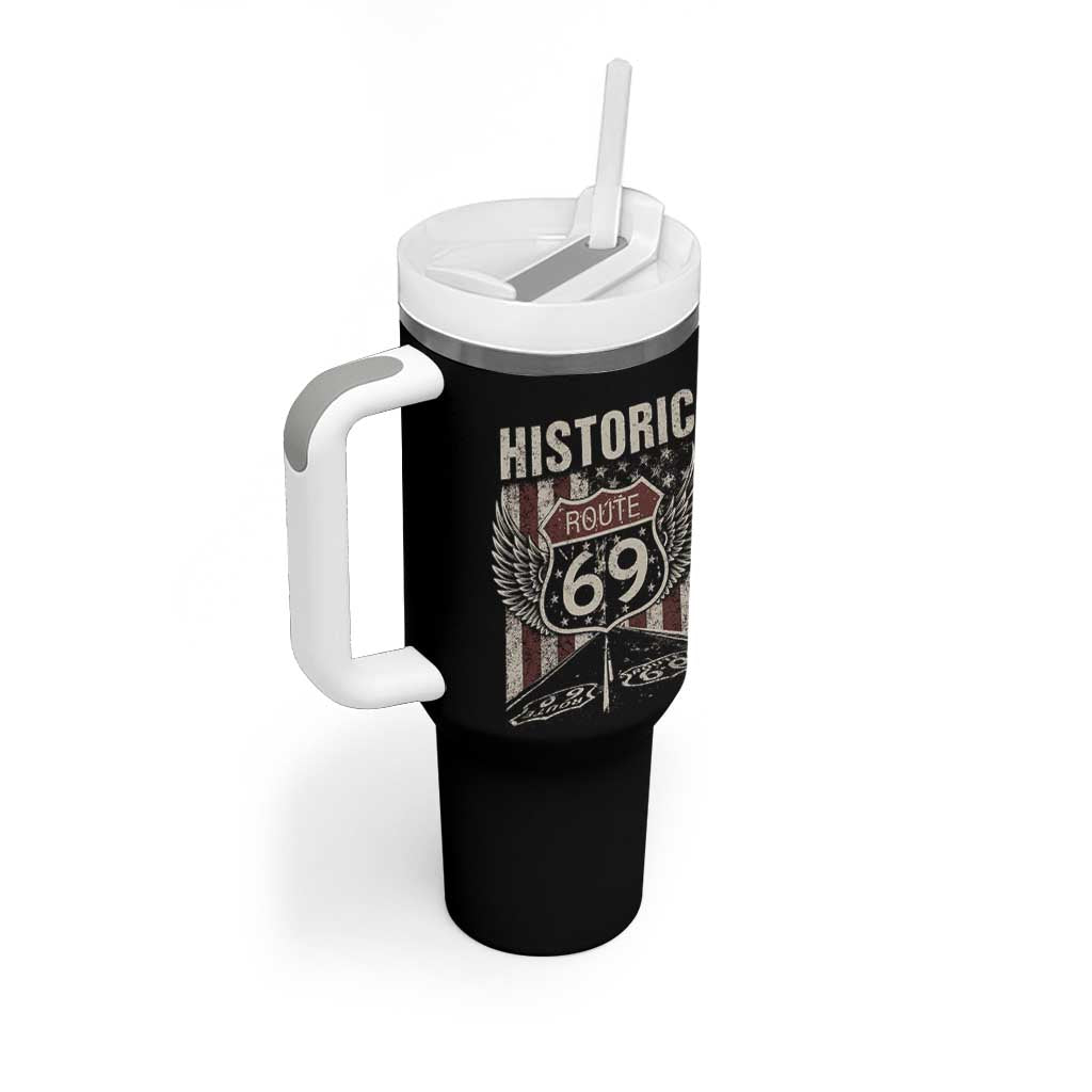 Historic Route 69 Highway Road Tumbler With Handle Americana Vintage USA Flag