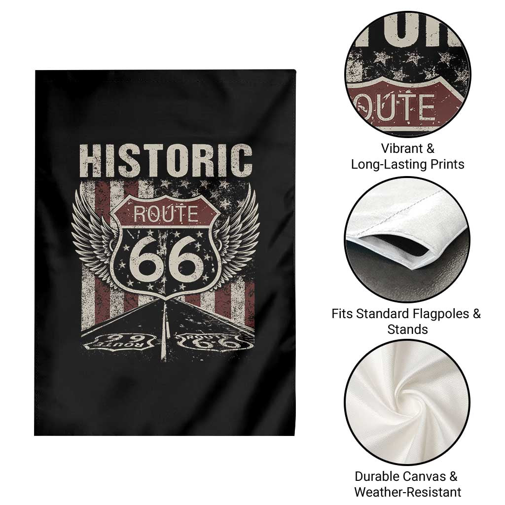 Historic Route Highway 66 Garden Flag Vintage American Flag