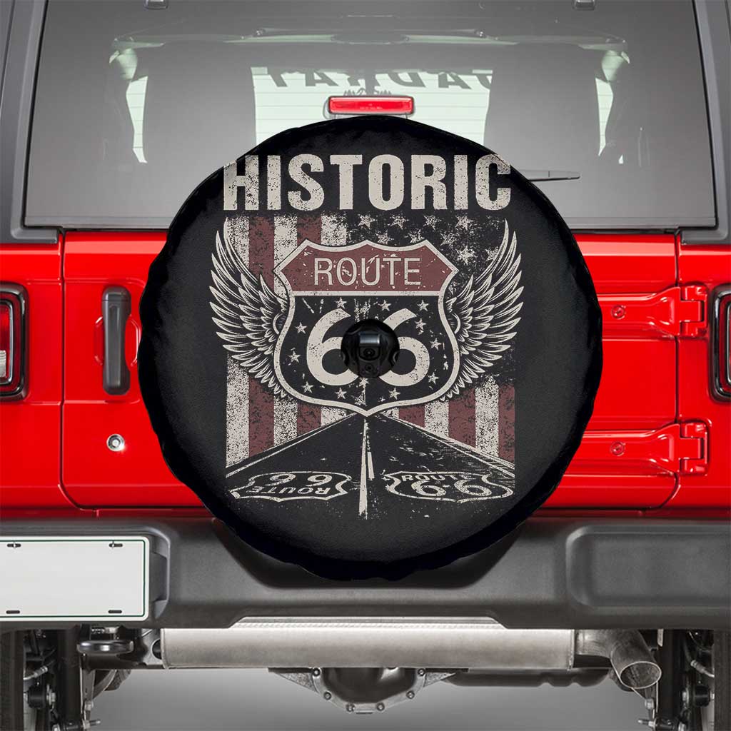 Historic Route Highway 66 Spare Tire Cover Vintage American Flag