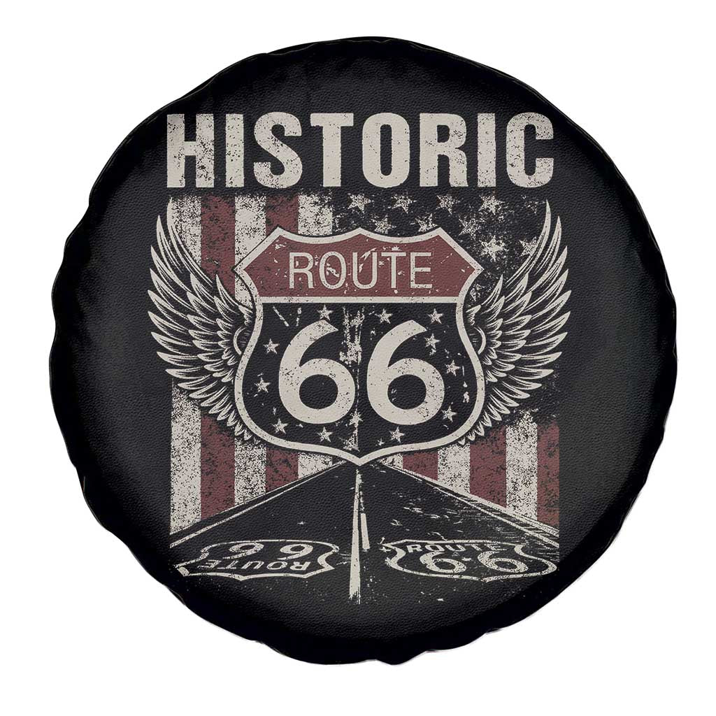 Historic Route Highway 66 Spare Tire Cover Vintage American Flag