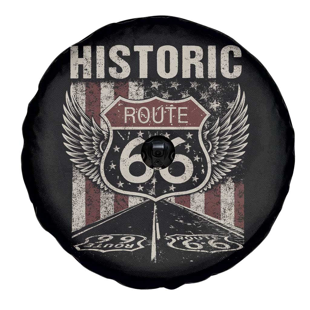 Historic Route Highway 66 Spare Tire Cover Vintage American Flag