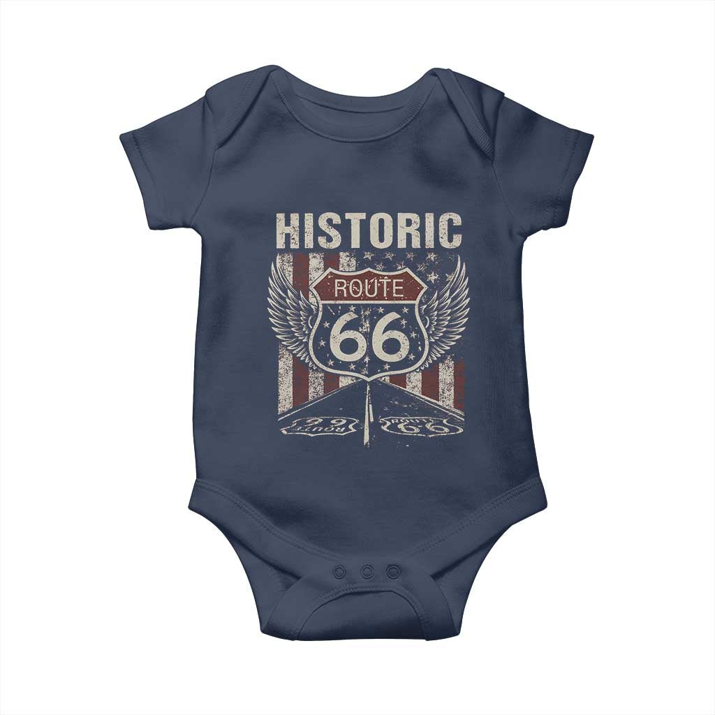 Historic Route Highway 66 Baby Onesie Vintage American Flag