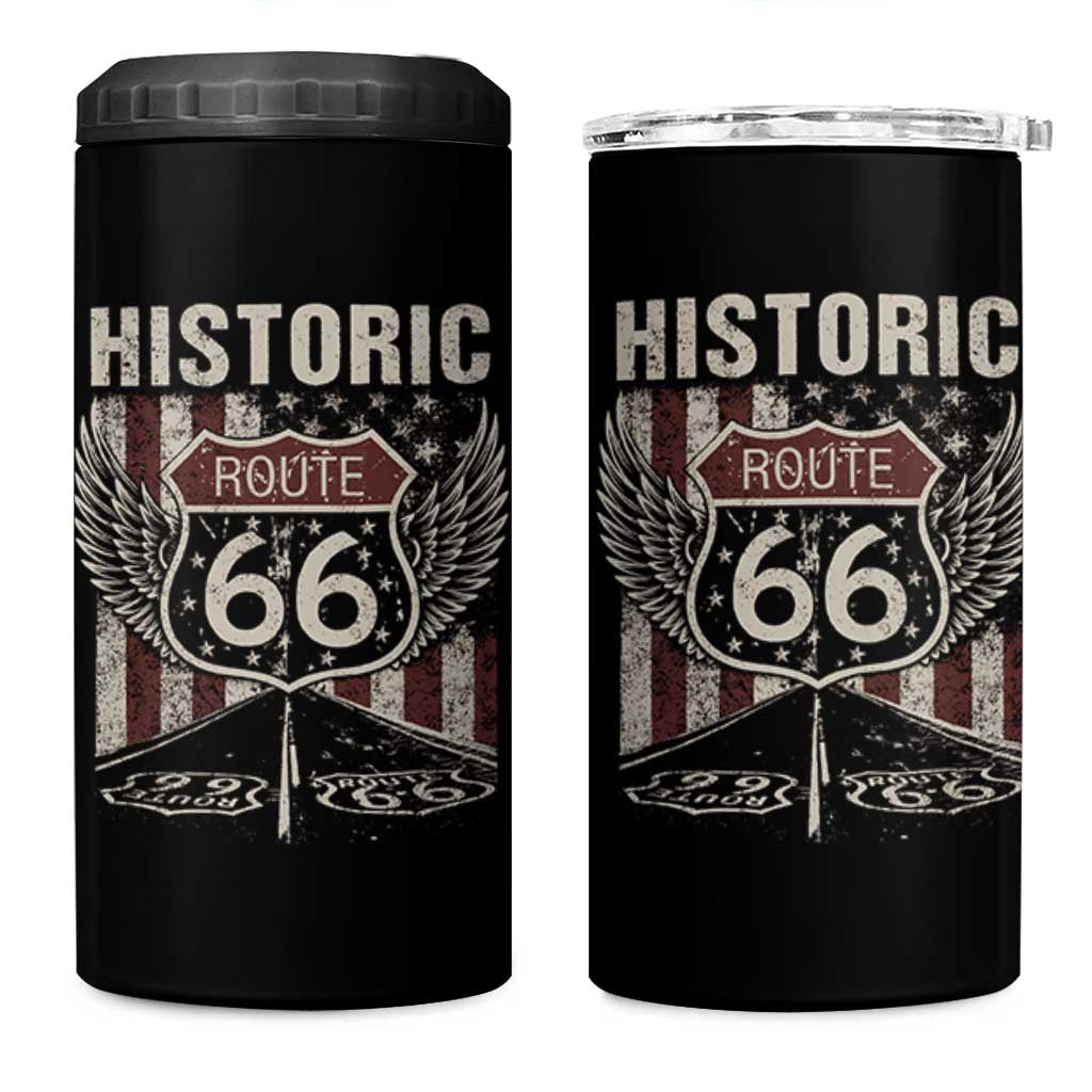Historic Route Highway 66 4 in 1 Can Cooler Tumbler Vintage American Flag