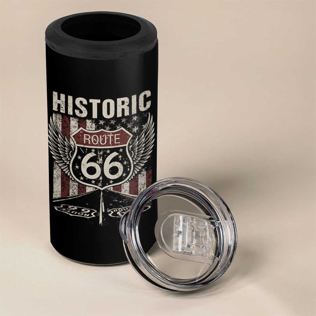 Historic Route Highway 66 4 in 1 Can Cooler Tumbler Vintage American Flag