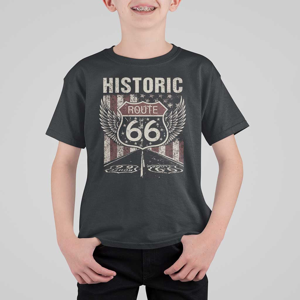 Historic Route Highway 66 T Shirt For Kid Vintage American Flag