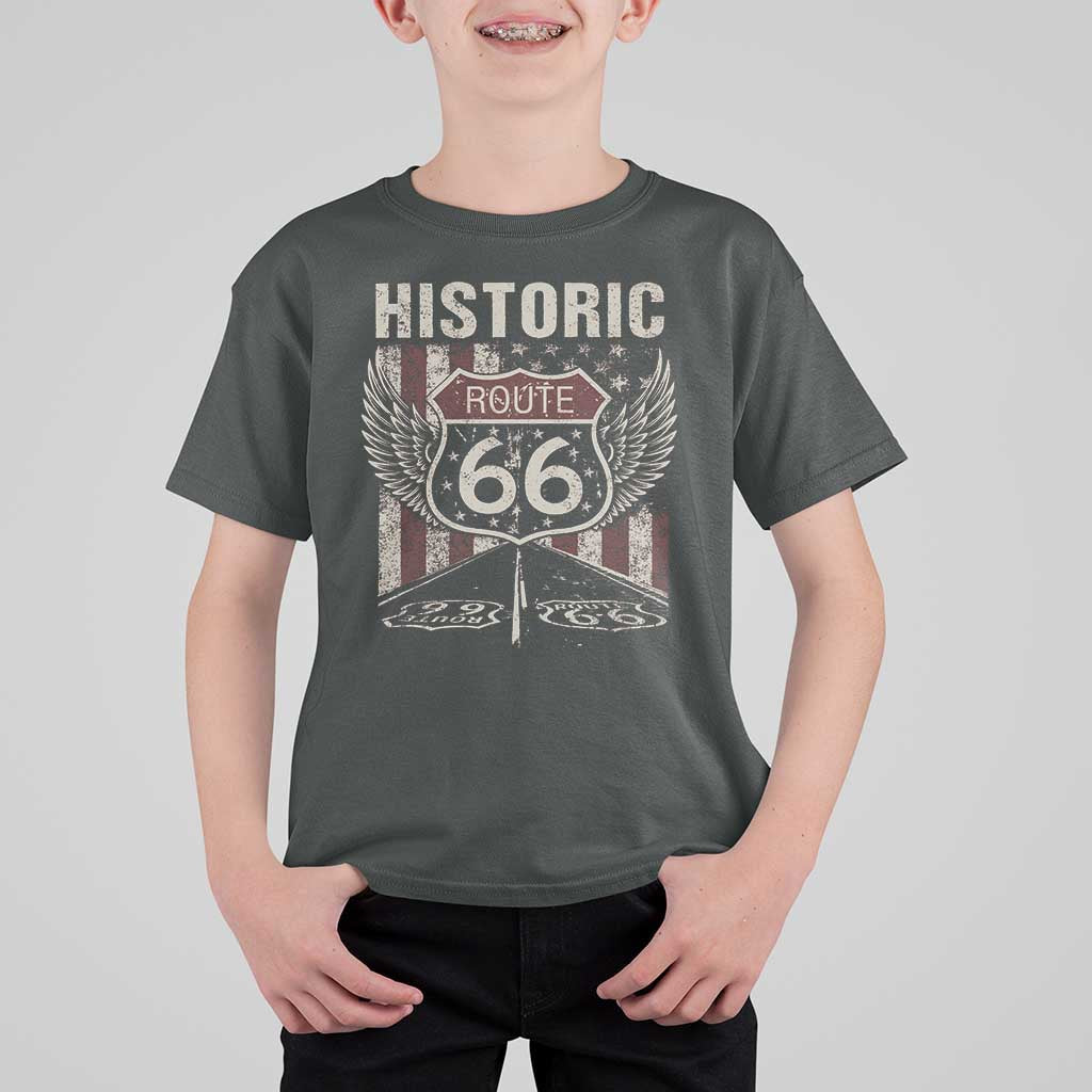 Historic Route Highway 66 T Shirt For Kid Vintage American Flag