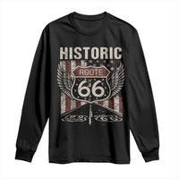 Historic Route Highway 66 Long Sleeve Shirt Vintage American Flag