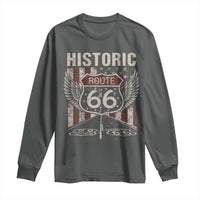 Historic Route Highway 66 Long Sleeve Shirt Vintage American Flag