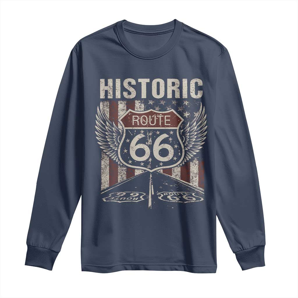 Historic Route Highway 66 Long Sleeve Shirt Vintage American Flag