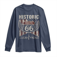 Historic Route Highway 66 Long Sleeve Shirt Vintage American Flag