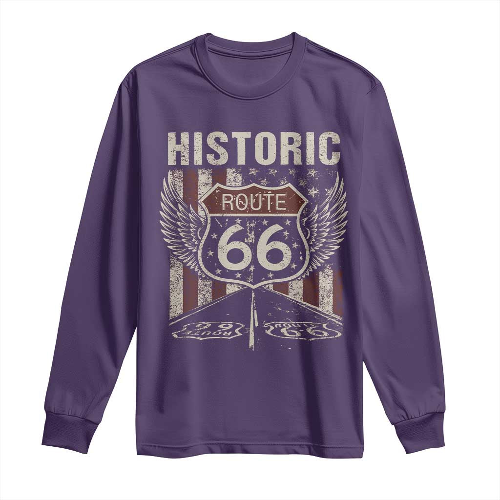 Historic Route Highway 66 Long Sleeve Shirt Vintage American Flag