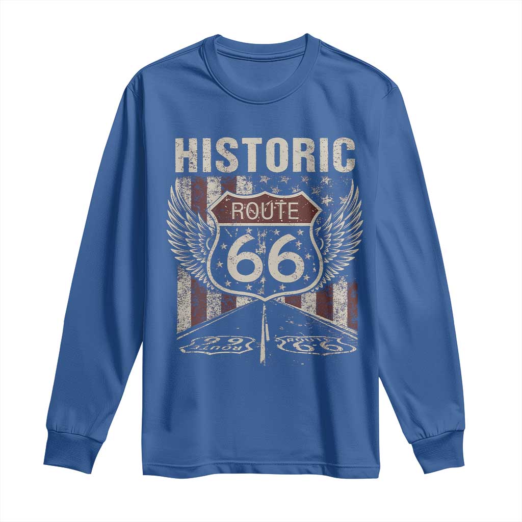 Historic Route Highway 66 Long Sleeve Shirt Vintage American Flag