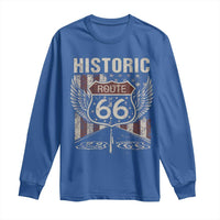 Historic Route Highway 66 Long Sleeve Shirt Vintage American Flag