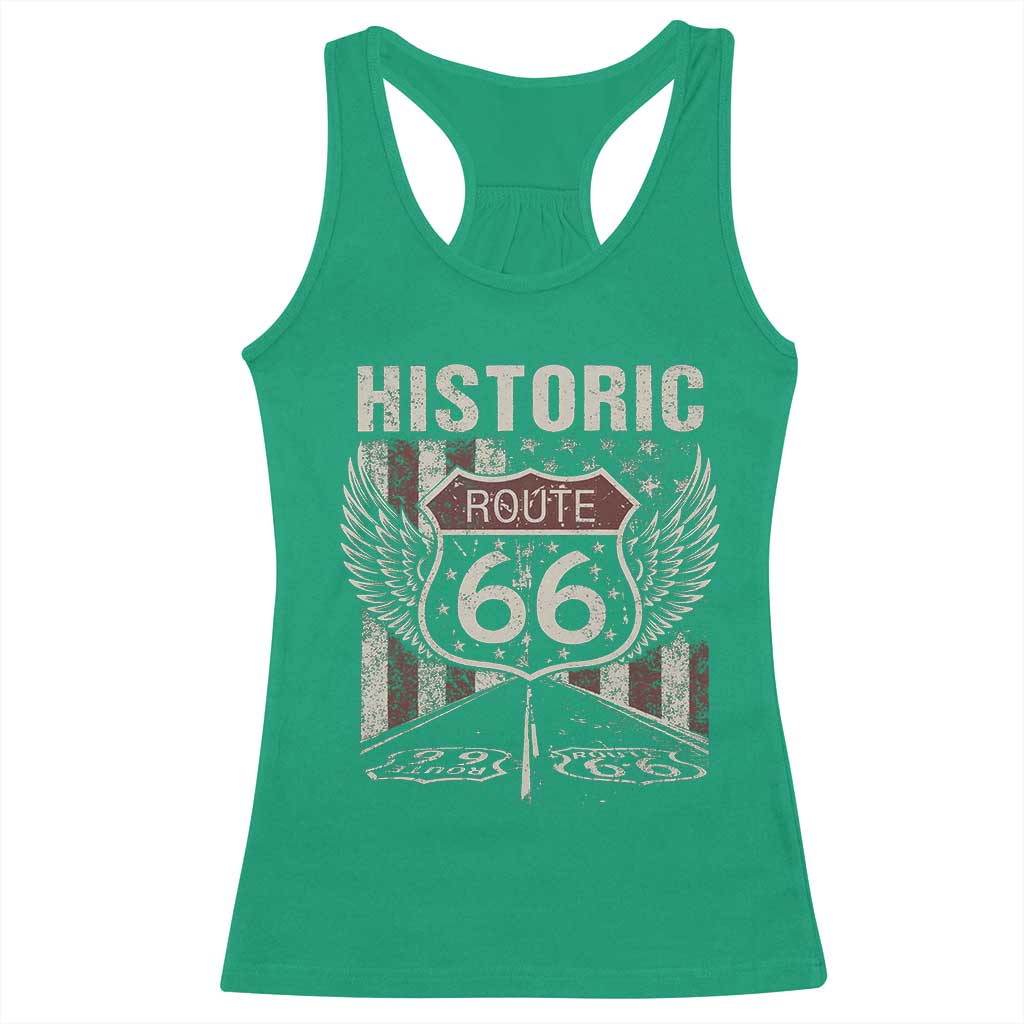 Historic Route Highway 66 Racerback Tank Top Vintage American Flag