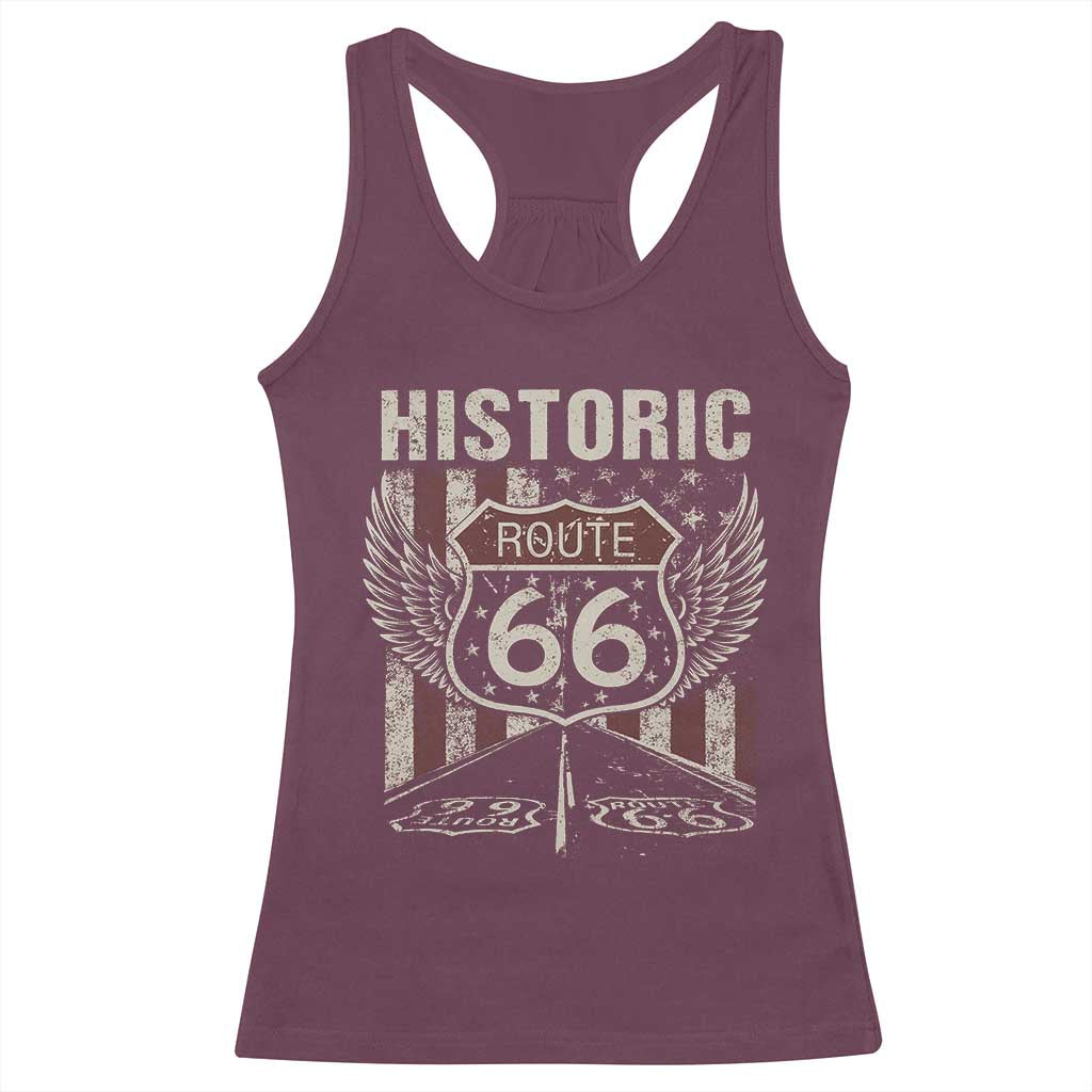 Historic Route Highway 66 Racerback Tank Top Vintage American Flag