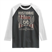 Historic Route Highway 66 Raglan Shirt Vintage American Flag